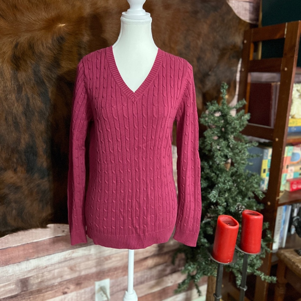Croft & Barrow Women's V-Neck Sweater - Pink/Fuscia